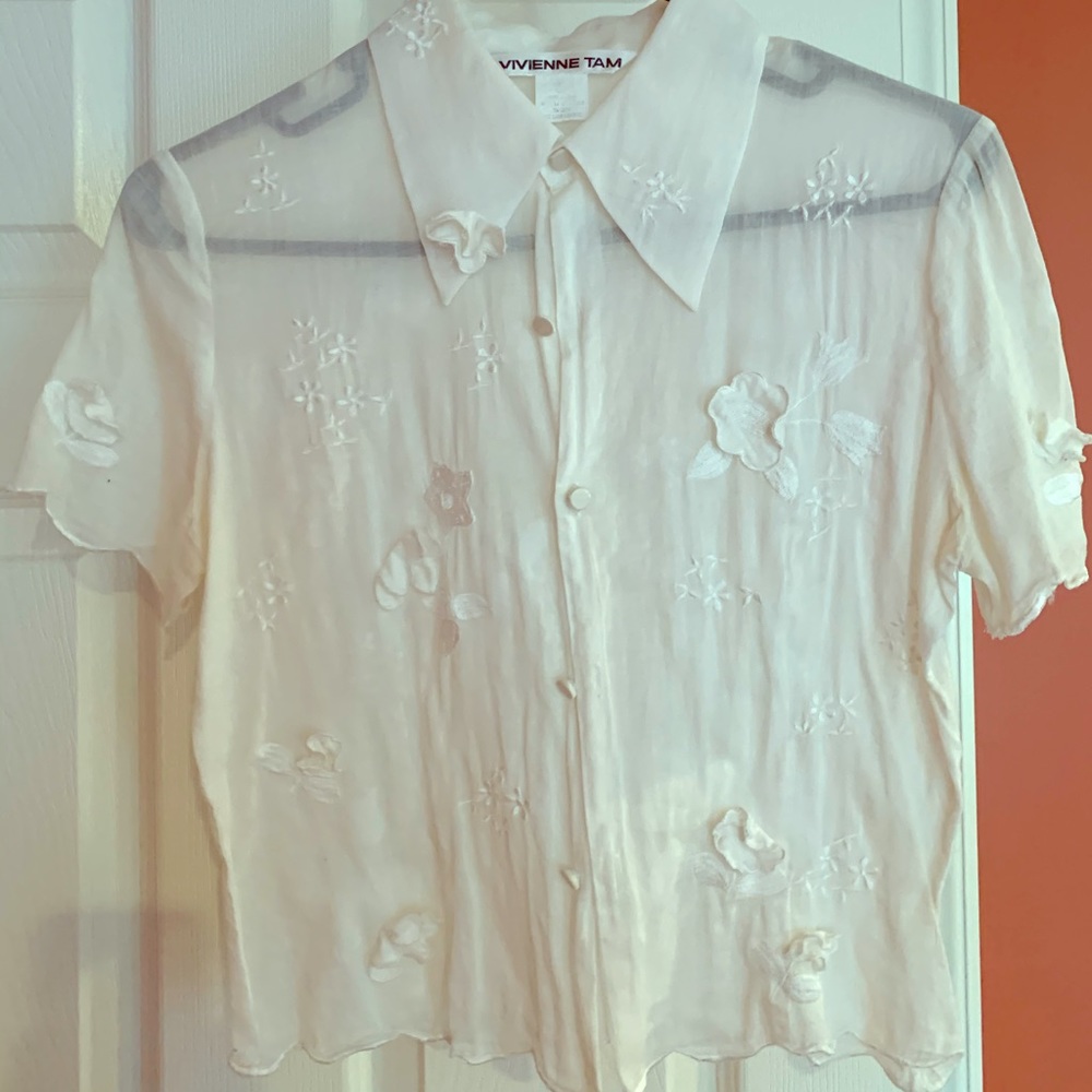Vivienne Tam white collared floral top